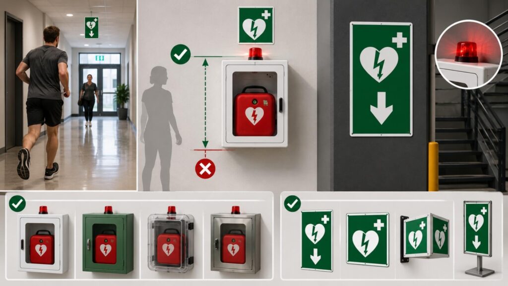 AED Mounting Heights, Cabinets & Signage — Full Compliance Guide | AED Brand Review