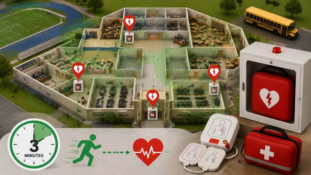 AED Placement Guidelines for Schools — AHA 3-Minute Rule Compliance | AED Brand Review
