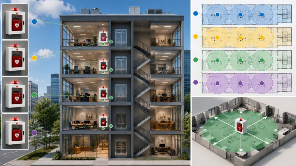 AED Placement for Multi-Floor Buildings — Coverage Map & Math | AED Brand Review