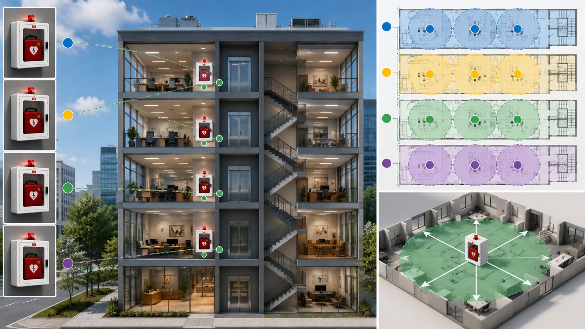 AED Placement for Multi-Floor Buildings — Coverage Map & Math | AED Brand Review