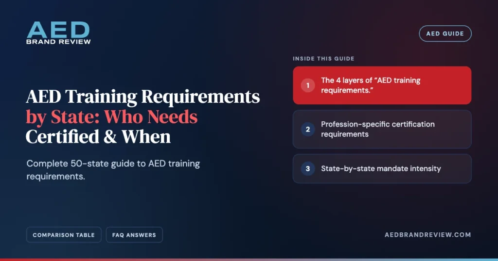 AED Training Requirements by State: Who Needs Certified & When. Complete 50-state guide to AED training requirements