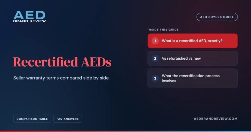 Recertified AEDs. Seller warranty terms compared side by side