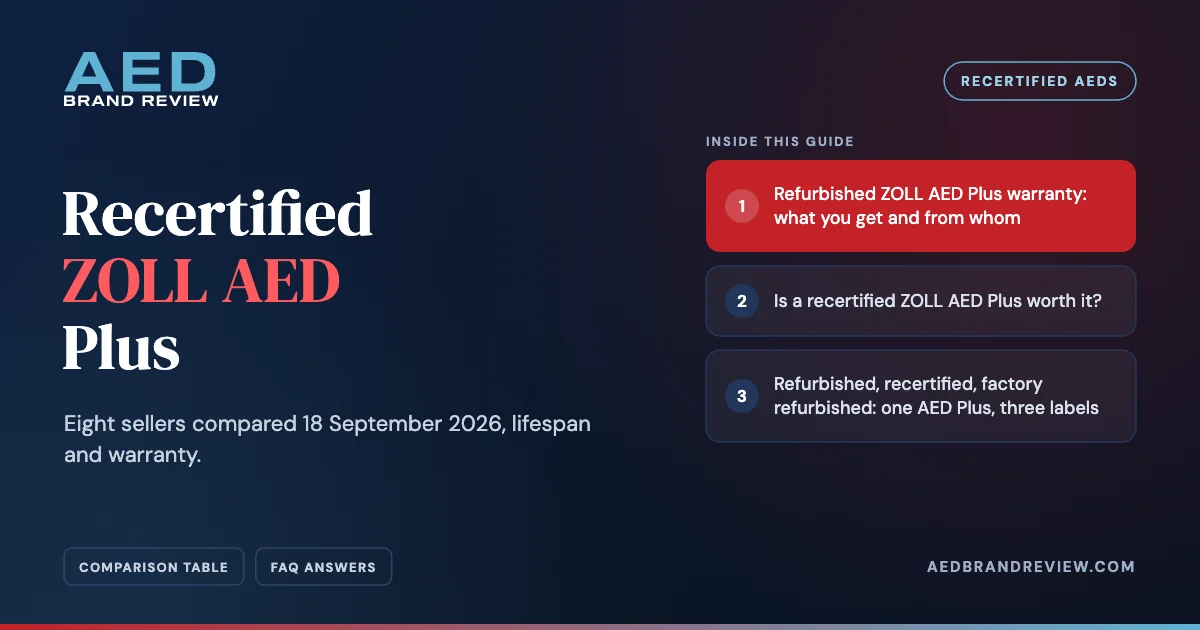Recertified ZOLL AED Plus. Eight sellers compared 18 September 2026, lifespan and warranty