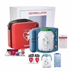 Philips HeartStart OnSite AED value package with wall cabinet, carry case and first responder kit
