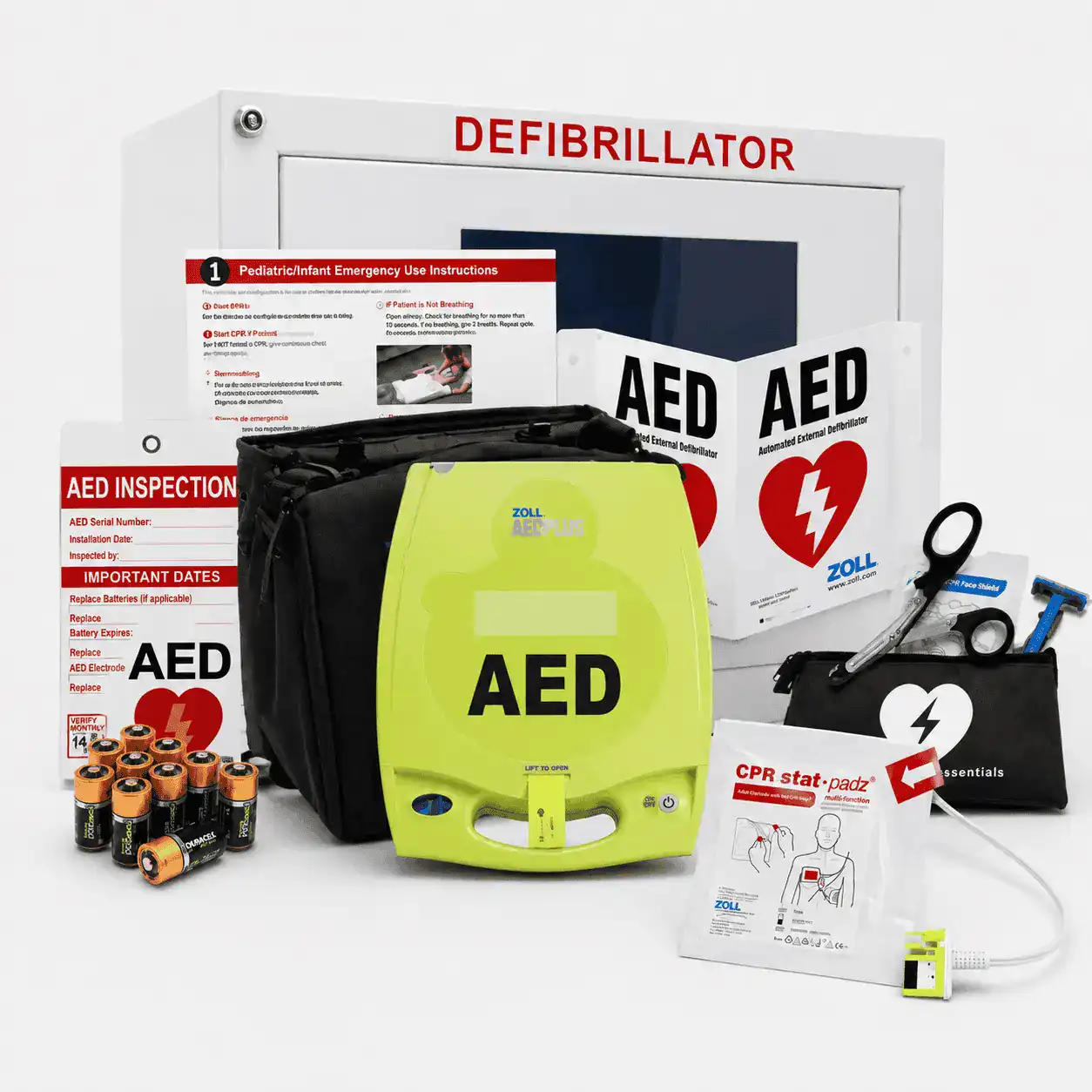 ZOLL AED Plus value package with wall cabinet, carry case, signs and first responder kit